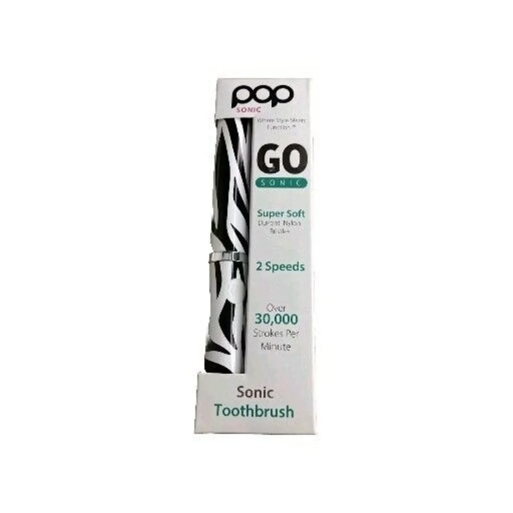 POP GO Sonic ZEBRA Toothbrush Super Soft‎ 2-Speed Dupont Nylon Bristles Portable